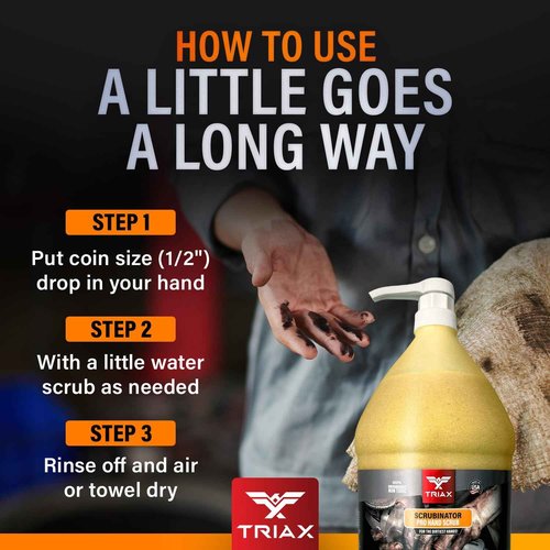TRIAX Scrubinator - Heavy Duty Hand Scrub and Cleaner - Removes Tough Grease, Dirt, Grime, and Odors - No Toxic Solvents or Harsh Chemicals - Moisturizers to Protect Skin (1 Gallon)