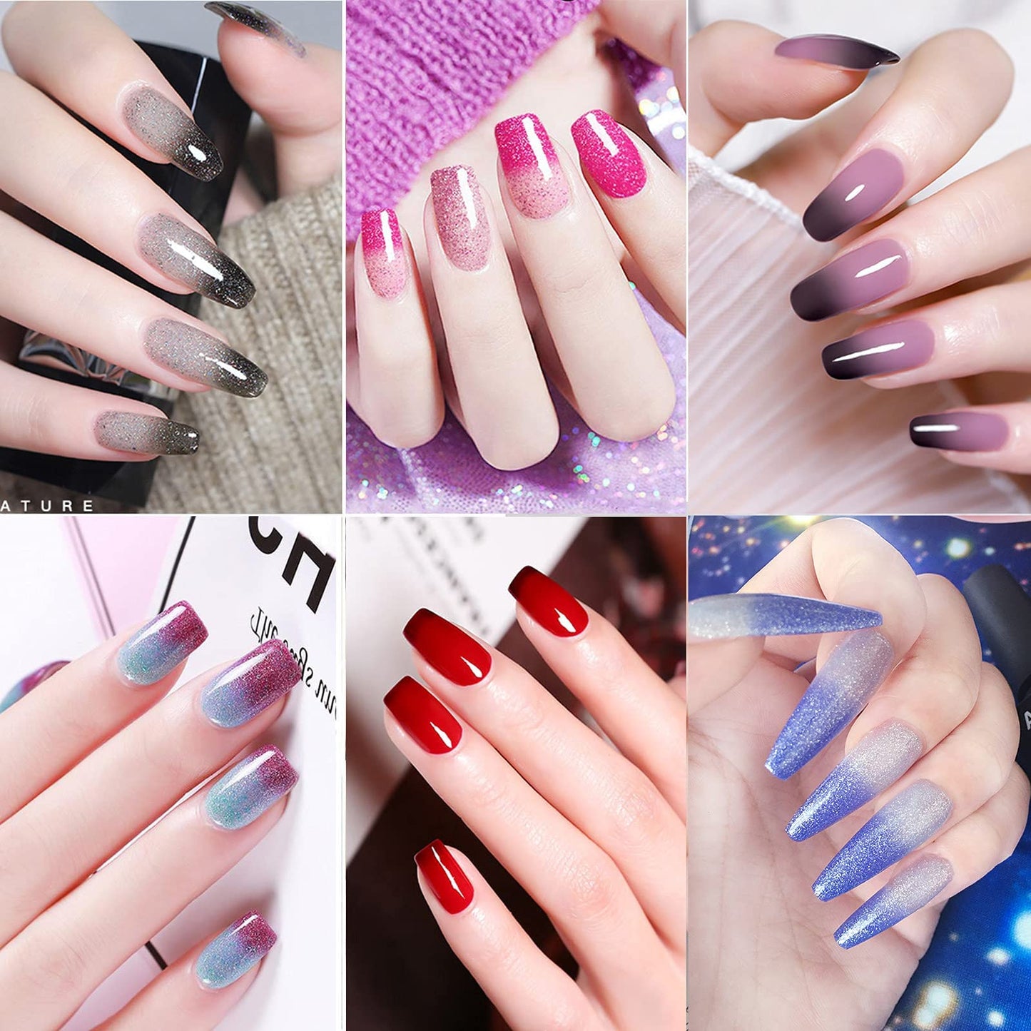 Omainy Gel Nail Polish Set -Color Changing Gel Nail Polish Set Red Grey Black Purple Blue Pink Red Lavender Blue Color Changing Gel Polish Soak Off UV LED Thermal Temperature Art (8PCS002)