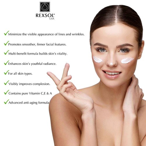 REXSOL Retinol + Vitamin C Anti-Aging Cream | Effective Night Face Care & Dark Spot Remover | Anti-Aging Neck Cream & Wrinkle Cream That Truly Works | Infused with Vitamin E, A - 2 OZ