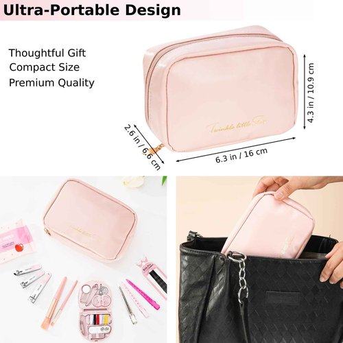 Wedding Day Emergency Kit for Bride, 39 Pc Essential Items for Brides Daily Use Women Wedding Gift, Travel Kit Personal Care Survival Set with Bride Makeup Bag - Wedding Emergency Kit Supplies (Pink)