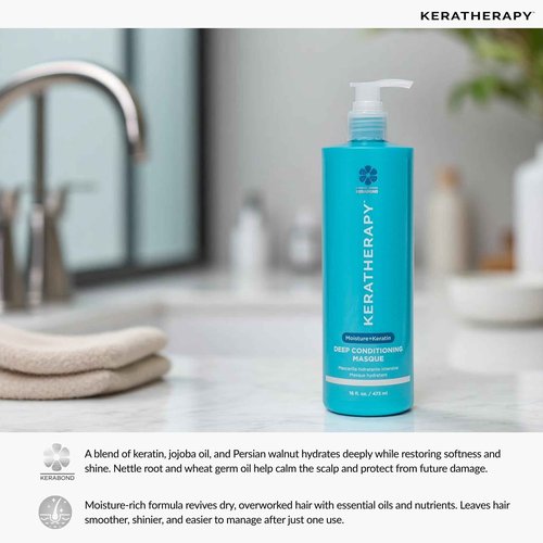 KERATHERAPY Keratin Infused Deep Conditioning Masque, 16.9 fl. oz., 500 ml - Moisturizing Hair Deep Conditioning Treatment with Kerabond, Jojoba Oil, Nettle Root Extract, Wheat Oil, & Persian Walnut