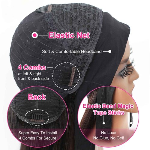 Celiarita Ombre Highlight Headband Wig Human Hair Straight 14 inch None Lace Front Machine Machine Made Headband Wigs Human Hair Blonde Colored Wig Natural Hairline Half Wigs for Black Women