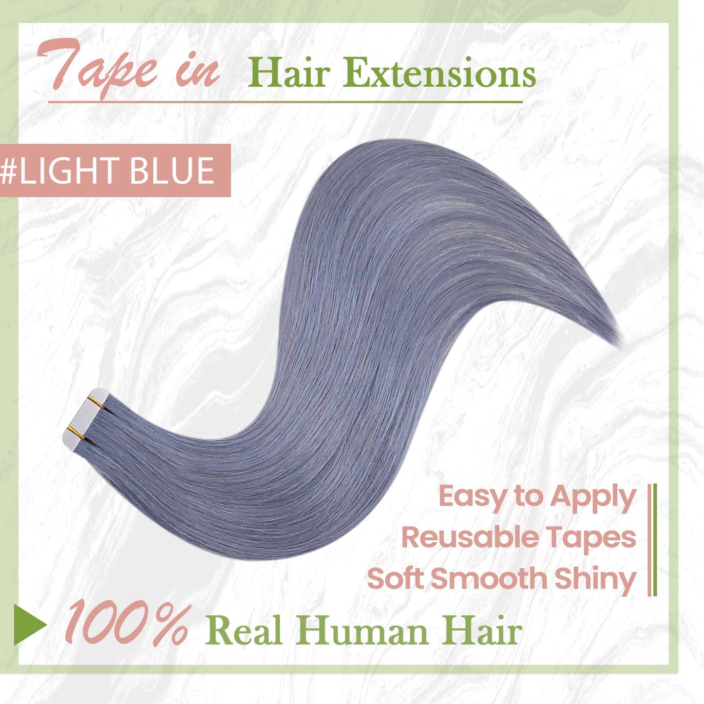 RUNATURE Light Blue Tape in Hair Extensions Human Hair Invisible Tape in Extensions Colored Highlight Real Human Hair Tape in Extensions Grey Blue Hair Extensios Tape Ins 12 Inch 20g 10pcs