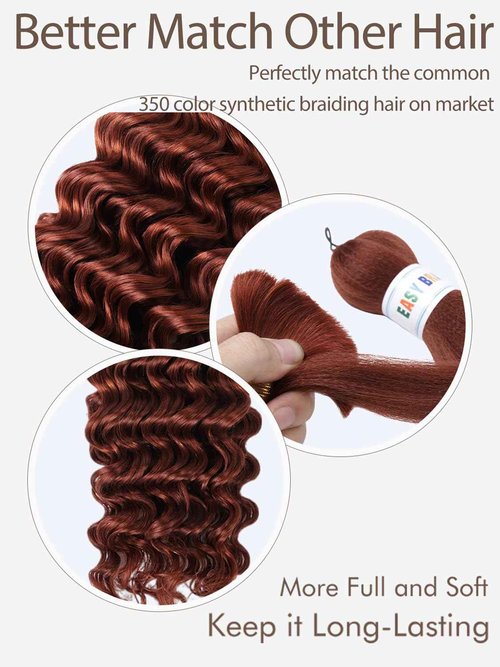 350 Braiding Hair 1 Bundle 50g 22 Inch Dark Ginger Braiding Hair Copper Braiding Hair Extensions Deep Water Wave Bulk Human Hair for Braiding 100% 12A Brazilian Human Bariding Hair for Boho Braids