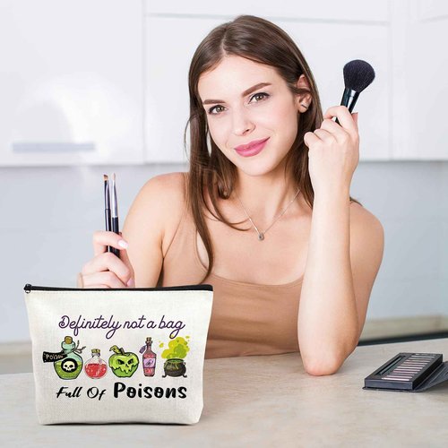 VeloKomo Poison Cosmetic Bag Gifts - Portable Waterproof Makeup Bags Definitely Not a Bag Full of Poisons Personalized Spooky Witchy Birthday Gift for Evil Villain Queen Zipper Pouch for Movie Fan