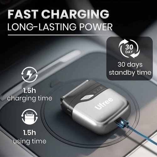 Ufree Foil Shaver for Men, Electric Razor with 2 Foil Heads, IPX7 Waterproof Electric Shaver, Wet Dry Cordless Razor, Chargeable Portable Shavers for Men, Silver