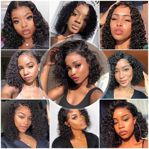 10 Inch Short Bob Wig 13x4 Deep Wave Bob Wigs Human Hair 180% Density Deep Curly 100% Human Hair Wigs Pre Plucked Wet and Wavy Transparent Lace Frontal Wig for Women Natural Hairline