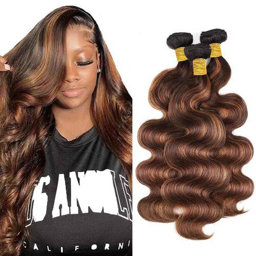 Highlight Human Hair Bundles P4/30 Body Wave Bundle 12 12 12 Inch Brazilian Virgin Hair 3 Bundles Brown Bundle Soft Hair Weave