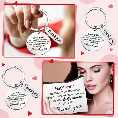 Talltalk 24 Pcs Thank You Gifts for Women Inspirational Employee Staff Appreciation Gifts Cosmetic Bags with Keychains Set Thank You Keyrings Sets for Coworkers Women Nurse Teacher