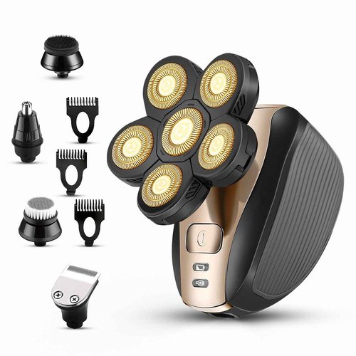 Head Shavers for Men - Upgraded Multifunctional Bald Head Shaver, Waterproof Electric Razor for Men Cordless Rechargeable Shaving Grooming Kit (Gold)