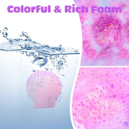 Mermaid Bath Bombs for Kids with Surprise Inside, 6 Pcs Shell Bubble Kids Bath Bombs Kit with Mermaid Toys, Birthday Christmas Jewelry Gifts for Girls Easter Basket Stuffer
