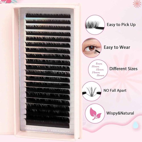 CC Curl Mixed Lash Trays by SoCal Beauty - Faux Mink Eyelash Extensions 20 Rows per Tray, Color-Coded, Aluminum Backing & Window View - Salon Quality Lashes