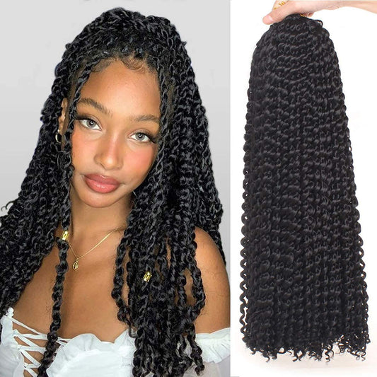 24 Inch Passion Twist Hair 7 Packs Natural Black Water Wave Crochet Braids Hair for Butterfly Locs Crochet Hair Synthetic Braiding Hair Extensions for Women (24 Inch,1B#)