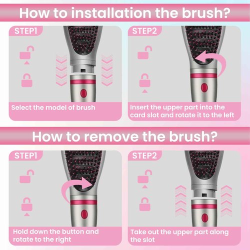 4-in-1 Detachable Blowout Brush - Negative Ionic Hot Air Styler with 4 Brush Heads for Drying, Volumizing, Curling & Straightening with ALCI Safety Plug, 3 Heat Settings