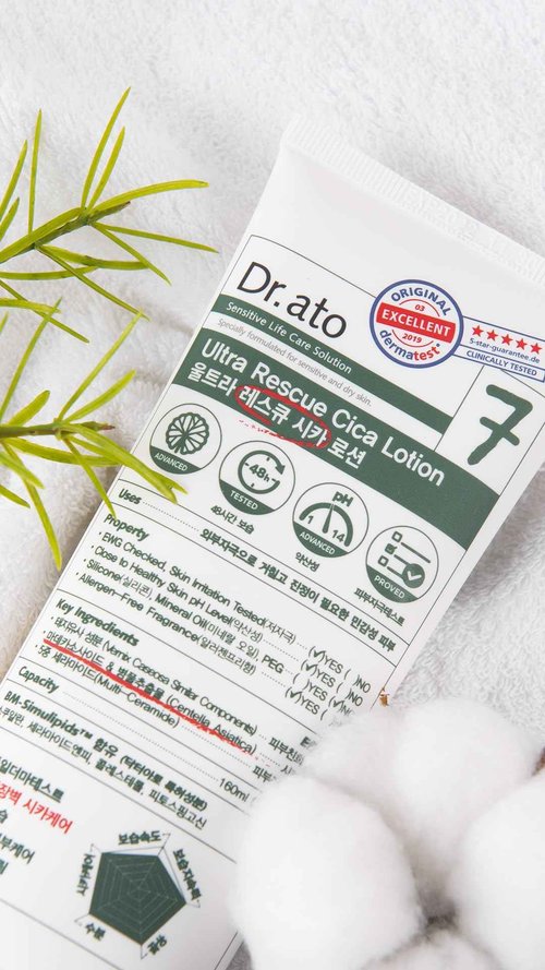 Dr.ato Ultra Rescue Cica Lotion for Body & Face Korean Skincare (5.4 Fl Oz)