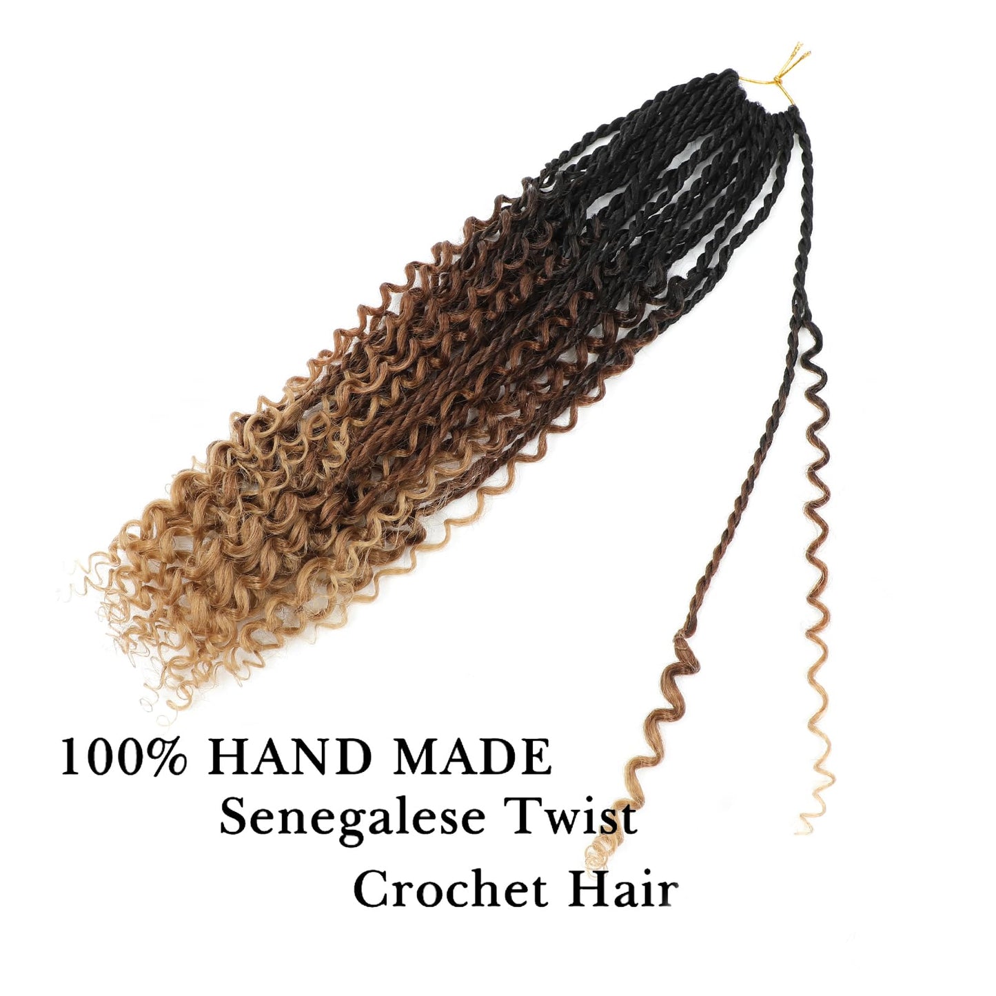 Goddess Twist Braids Crochet Hair With Curly Ends Senegalese Twist Braids Crochet Braids 6 Packs black brown light brown Crochet Braids Synthetic Braiding Hair Extension for Black Women (18inch, 53#)