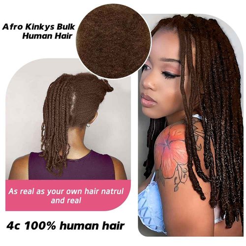 Afro Kinkys Bulk Human Hair for Dreadlocks Extensions and Locs Repair 1 Pack 50 Gram Afro Kinky Curly Human Hair Bulk for Twist (4#, 14 Inch)