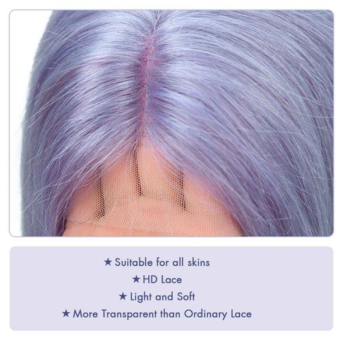 Lace Front Bob Wigs Human Hair Colored Straight Hair Lace Closure Wigs 150% Density Natural Pre Plucked Hairline with Baby Hair Bleached Knots 14 Inch (Violet)