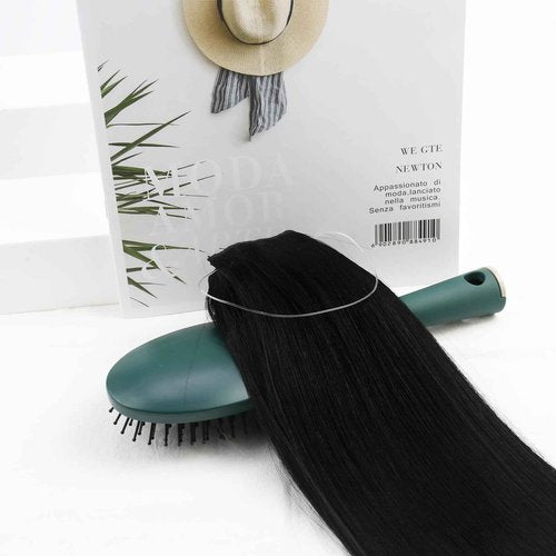 Ugeat Black Wire Hair Extensions Real Human Hair Jet Black Invisible Wire Hair Extensions 12 Inch Short with Adjustable Transparent Headband Hair Piece Remy Softness No Damage 70g