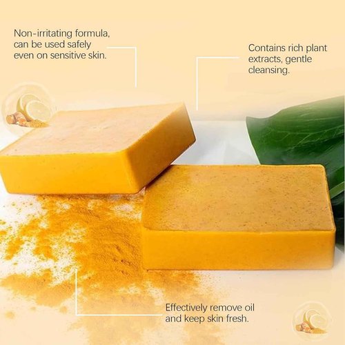 Lemon Turmeric Kojic Soap, Turmeric and Kojic Soap Bar, Jabon De Curcuma, Honey Glow Skin Soap for Face and Body, Deep Cleansing Moisturizing