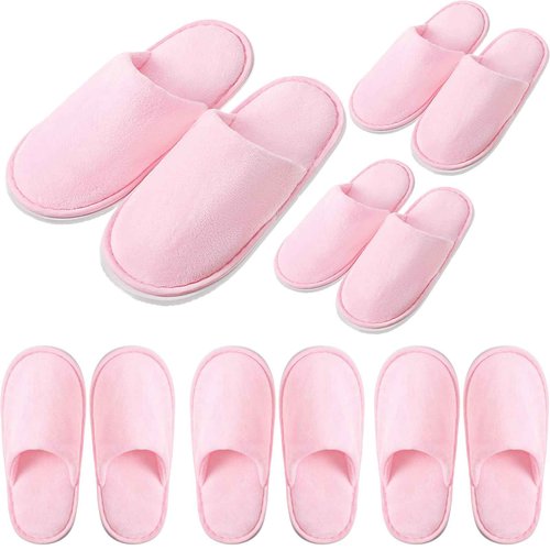 Twistover 6 Pairs Kids Disposable Slippers Non Slip Closed Toe Spa Slippers Comfortable House Spa Indoor Outdoor for 4-12 Years Old Boys Girls Party Hotel Travel(Pink,M)