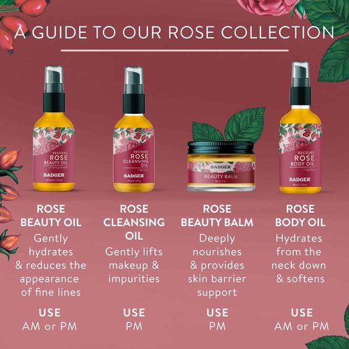 Badger Rose Cleansing Oil & Rose Face Oil - USDA Organic Cleansing & Moisturizing in Glass Bottles