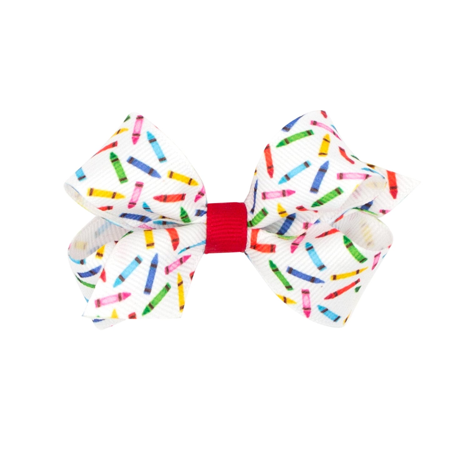 Wee Ones Girls School-themed Printed Grosgrain Hair Bow on a WeeStay Clip with Plain Wrap, Mini, Crayons Multi