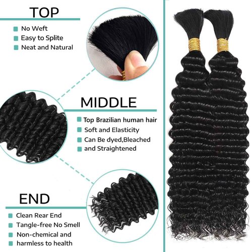 Human Braiding Hair for Boho Braids 22 Inch 110g Deep Wave Bulk Human Hair for Braiding No Weft 12A Curly Human Hair Extensions for Boho Braids 2 Bundle Wet and Wavy Human Hair