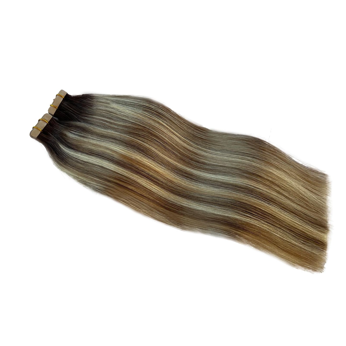 Munx Tape in Hair Extensions Human Hair 20 inches Silky Straight Remy Human Hair Seamless Skin Weft Hair Extensions Tape in Ash Brown and Bleach Blonde Hair Extension