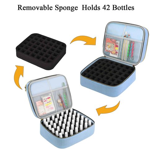 LYFFXYH Double-Layer Nail Polish Organizer, Nail Polish Storage with Handle, Nail Bag Organizer Case for Professional Manicure Kit & Travel (Blue, 42 Bottles-Small)