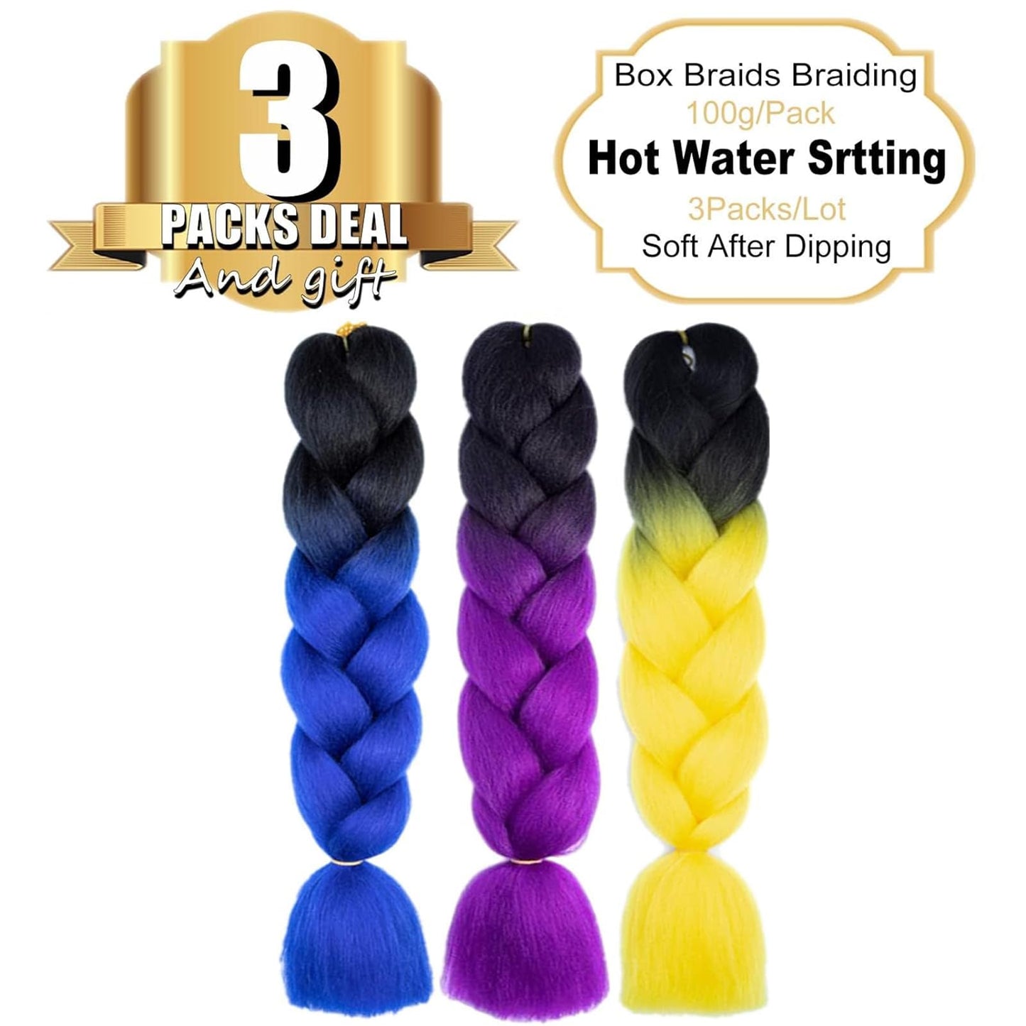 Ombre Braiding Hair Extensions for Women 3 Packs/24 Inch Braiding Hair Fiber Crochet Hair for Box Braids Senegal Twist Hair Extensions(24" (Pack of 3),c53)