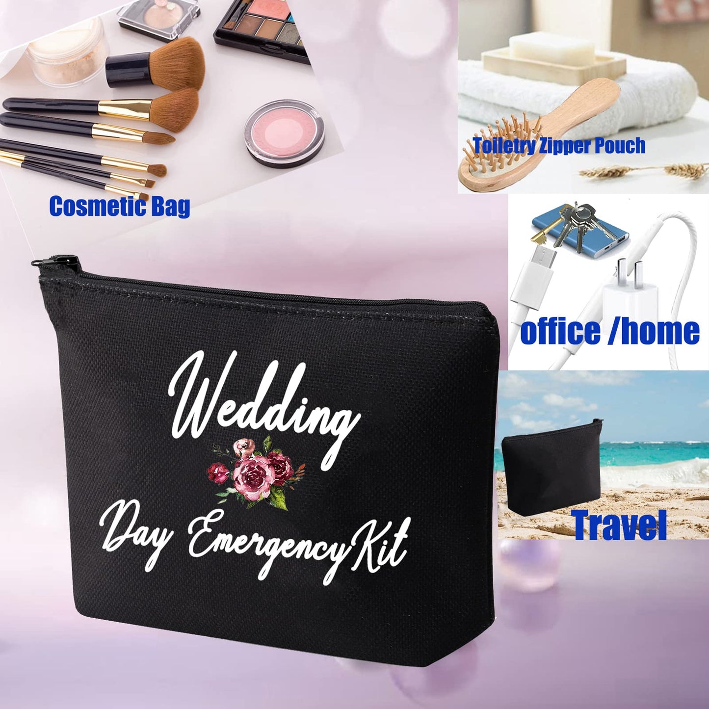 PXTIDY Bride Wedding Day Emergency Kit Bridal Shower Gift Wedding Survival Kit Makeup Bag Bride To Be Gift (black)