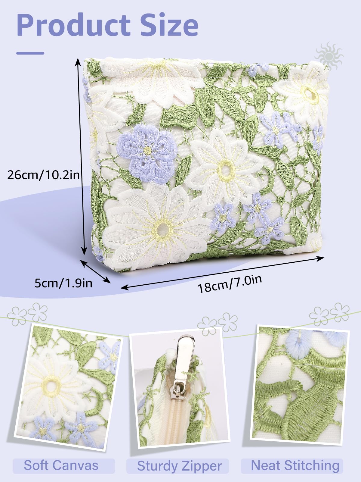 WONEDIRR Makeup Bag - Travel Make Up Bag Lace Flower - Floral Cosmetic Bag for Women - Portable Makeup Organizer Bag for Business Trip Green