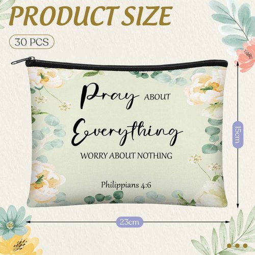 Jetec 30 Pcs Christian Gift for Women Religious Mother's Day Gifts Cosmetic Bags Inspirational Bible Verse Pencil Pouch Makeup Bags with Zipper for Travel Women Mother Sister(Morandi Style)