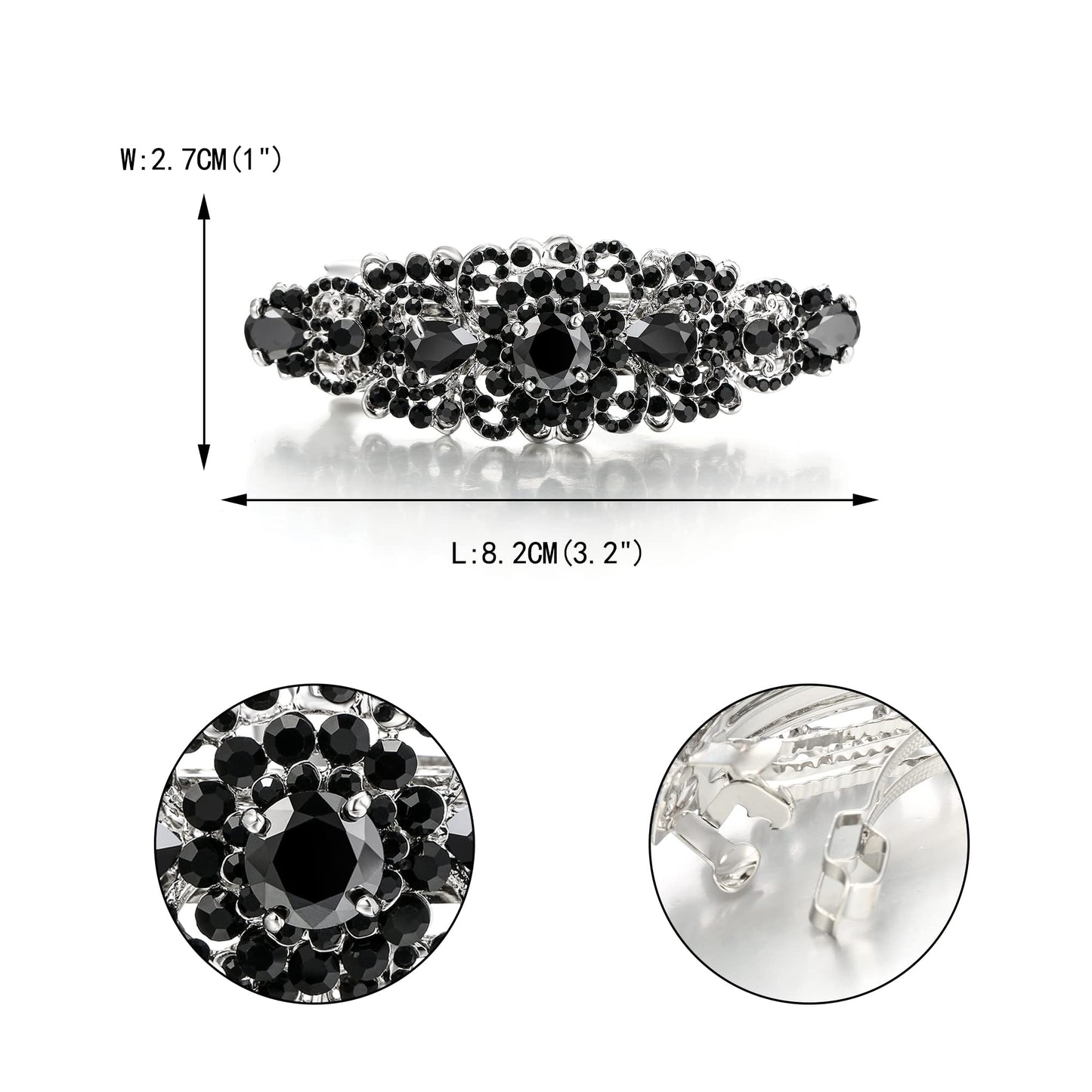 EVER FAITH Bridal Hair Accessory for Bride Austrian Crystal CZ Bridal Art Deco Flower Vine Hair Barrette Clip for Women Black Silver-Tone