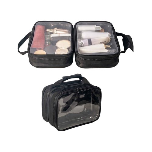 Remobia Hicol 2 in 1 Double Compartments Travel Toiletry Pouch Clear Cosmetic Bag Makeup Kit Organizer Bag with Handle