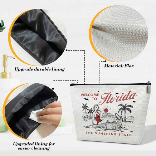 Ythuil Florida Makeup Bag, Girls Trip Cosmetic Bag for Purse, Birthday Gifts for Women Female Friends BFF Traveler Sister, Florida Souvenirs, City Travel Organizer