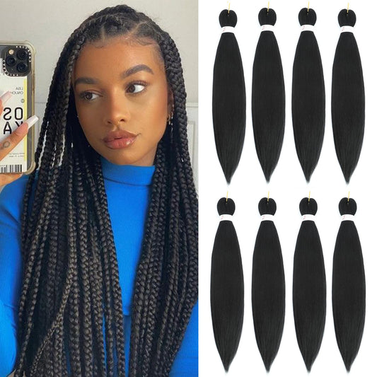 Braiding Hair Pre Stretched 22 Inch 8 Packs Long Braiding Hair Extension Pre Stretched Braiding Hair Professional Synthetic Hair For Braiding Hot Water Setting Soft Yaki Texture(22", 1B-8P)