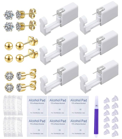 VitaCool Ear Piercing Kit Disposable Ear Cartilage Piercing Gun Kit with Sterile CZ Studs Easy and Safe Earring Self for Yourself Use at Home - Style C