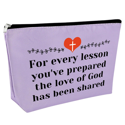 Sunday School Teacher Gift Makeup Bag Religious Gift for Women Teacher Appreciation Gift Cosmetic Bag Christian Gift for Her Funny Birthday Gift Thanksgiving Graduation Gift Travel Pouch（Purple）