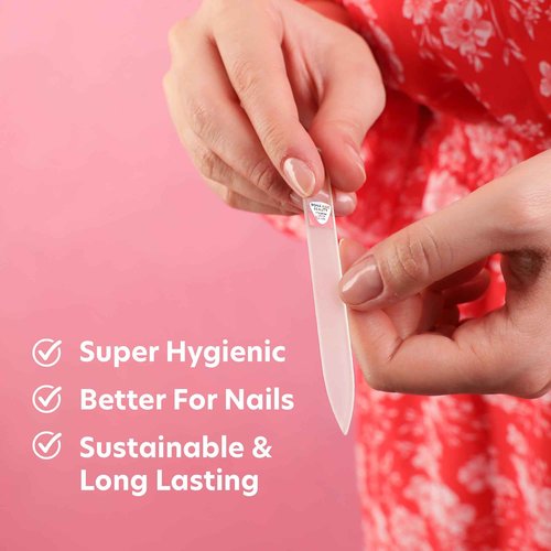 BONA FIDE BEAUTY Glass Nail File (Aqua/Violet), Cuticle Pusher and Glass Nail File (Clear) - Premium Czech Glass Bundle