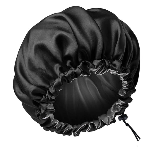 Raydior Silk Bonnet, Satin Bonnet Reversible Double Silky Satin Layers Sleep Bonnet, Adjustable Satin Sleep Cap, Two Color in One, Reversible (Black)