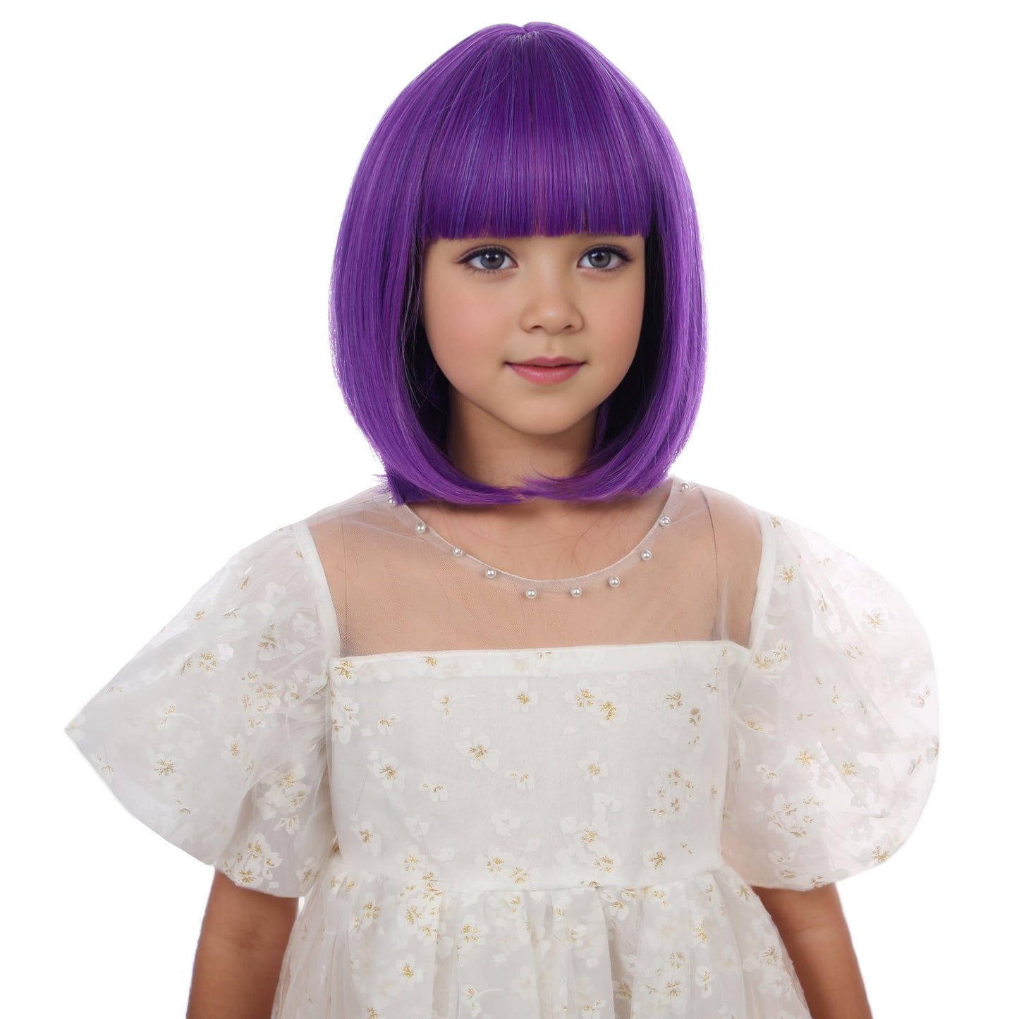 Edivd Bright Purple Bob Wig for Kids Girls Short Purple Bob Wig with Bangs Heat Resistant Synthetic Wig with Wig Cap