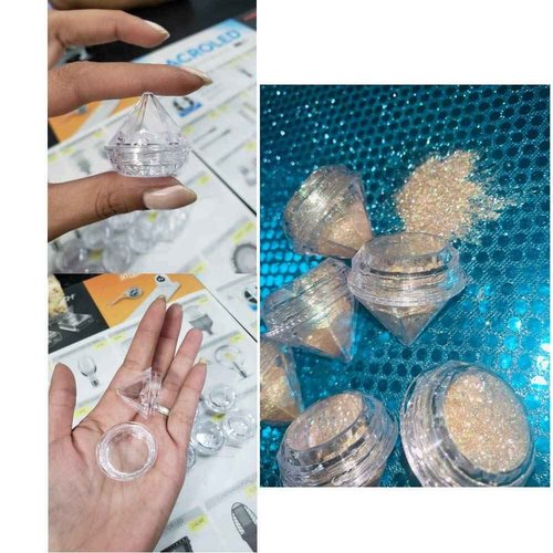 Healthcom 50 PCS 5 Gram Diamond shaped Clear Jars Empty Refillable Cosmetic Sample Jars Makeup Plastic Jar with Lid Cosmetic Trial Case Compact Storage Box for Lotion Creams Eyeshadow Nails Powder
