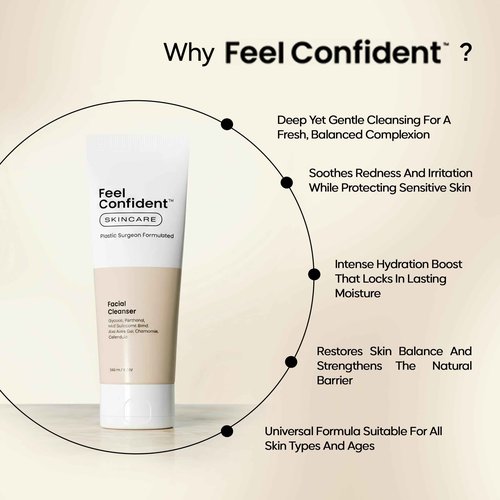 Feel Confident Facial Cleanser - Gender-Neutral, Formulated with Gentle Surfactants, Humectants, Calming Chamomile and Calendula, 8 oz / 240 mL