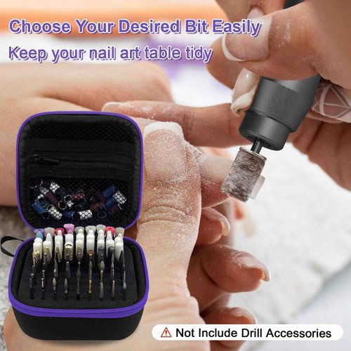 Thowapou 81 Holes Nail Drill Bit Holder, (ONLY CASE) Nail Bits Display Organizer Container, Nail Bits Container Box Case with High Density Foam, Efile Nail Bits Professional Manicure Tools, (Purple)