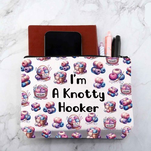 MNIGIU Yarn Crocheter Gift Funny Crochet Cosmetic Bag Crocheting Bag I'm A Knotty Hooker Knitter Gift (Knotty Hooker Bag)