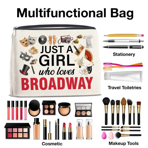 UPNEGE Broadway Gifts Makeup Bag Theater Gifts for Women Performer Cosmetic Bag Drama Gifts Just a Girl Who Loves Broadway Zipper Makeup Pouch, polychrome