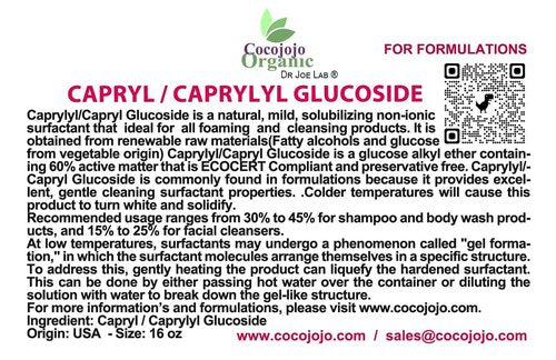 Dr Joe Lab Capryl Glucoside Liquid Surfactant - Caprylyl Natural, Plant Derived - DIY Skin Care - Shower Gels, Foaming, Body Soap, Shampoos Baby Products Face Cleansers - COCOJOJO (16 oz)