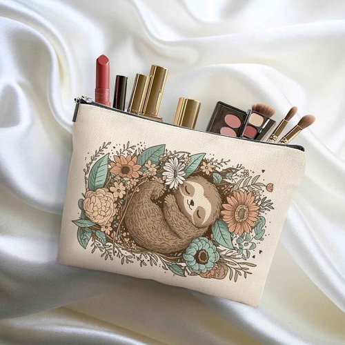 DHKG Cute Sloth Makeup Bag Sloth Gifts Cosmetic Bag Sloth Stuff Animal Lover Gifts for Women Girls Friend Daughter Sloth Gift Travel Organizer Zipper Pouch Graduation Birthday Friendship Gifts